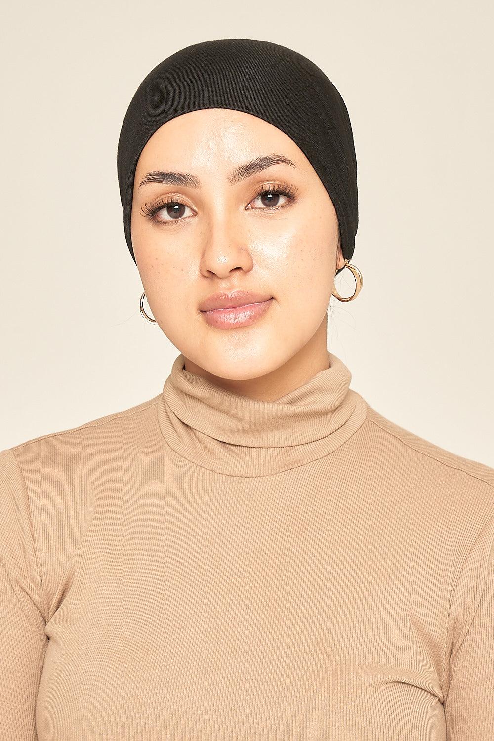 Tie Back Cotton Jersey Under Scarf | Black - Sabaah's Boutique