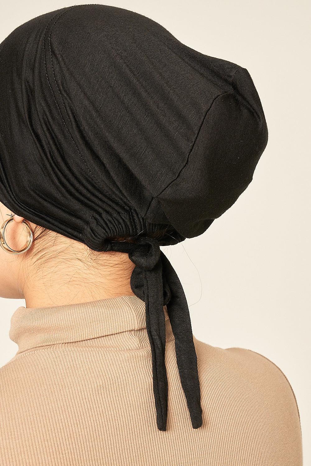 Tie Back Cotton Jersey Under Scarf | Black - Sabaah's Boutique