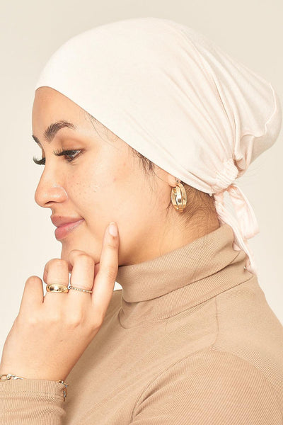 Tie Back Cotton Jersey Under Scarf | Cream - Sabaah's Boutique