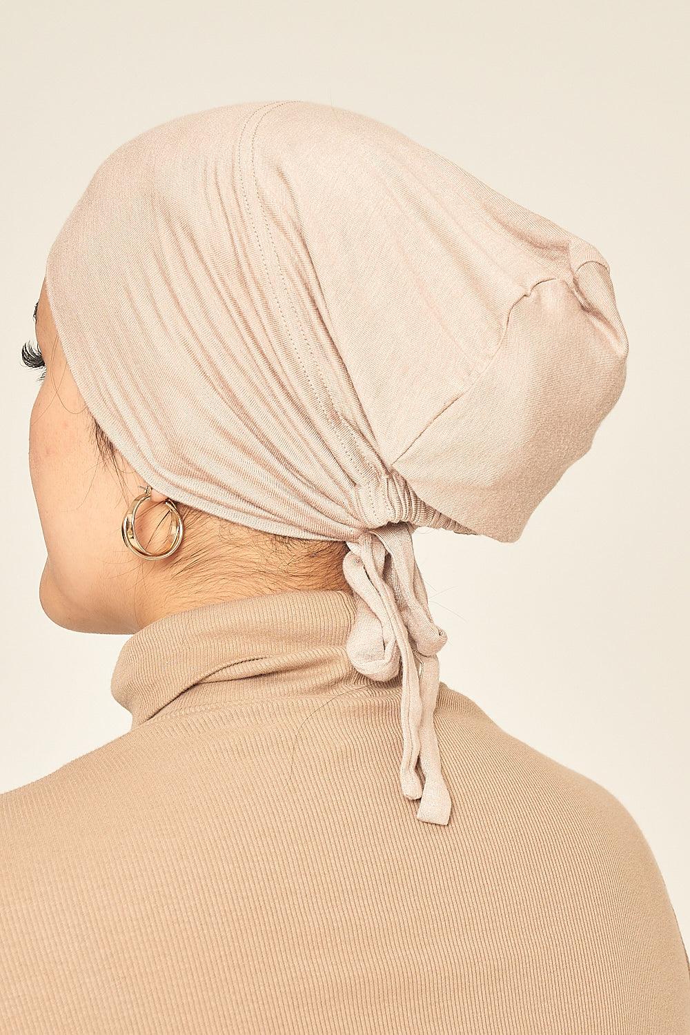 Tie Back Cotton Jersey Under Scarf | Oatmeal - Sabaah's Boutique