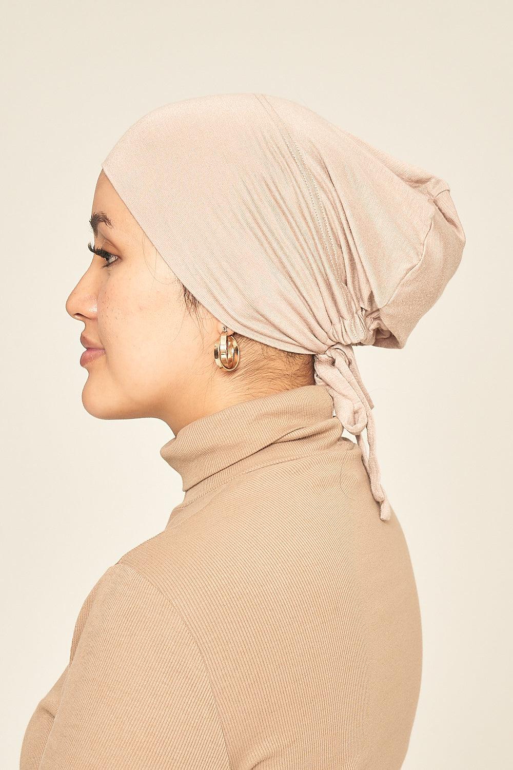 Tie Back Cotton Jersey Under Scarf | Oatmeal - Sabaah's Boutique