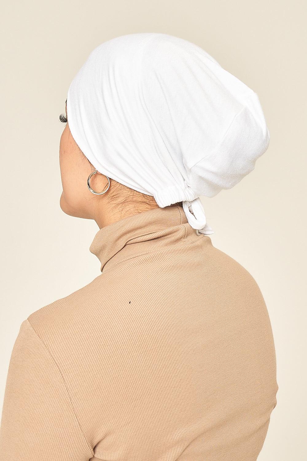 Tie Back Cotton Jersey Under Scarf | White - Sabaah's Boutique