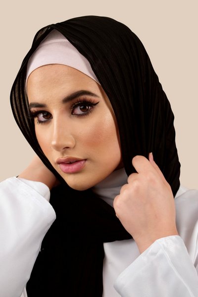 Pleated Chiffon Hijab | Black - Sabaah's Boutique