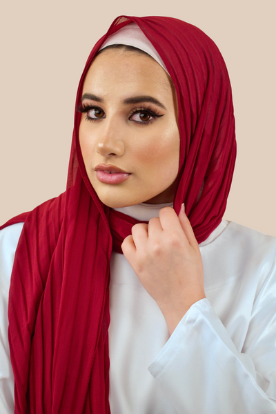 Pleated Chiffon Hijab | Maroon - Sabaah's Boutique