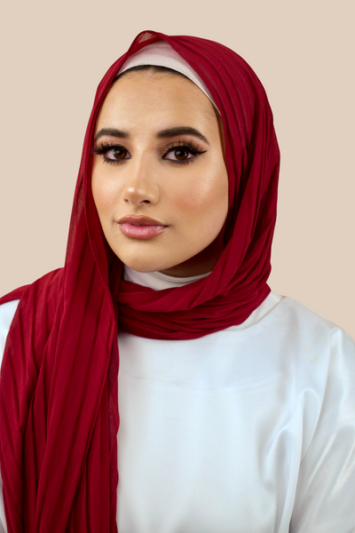 Pleated Chiffon Hijab | Maroon - Sabaah's Boutique