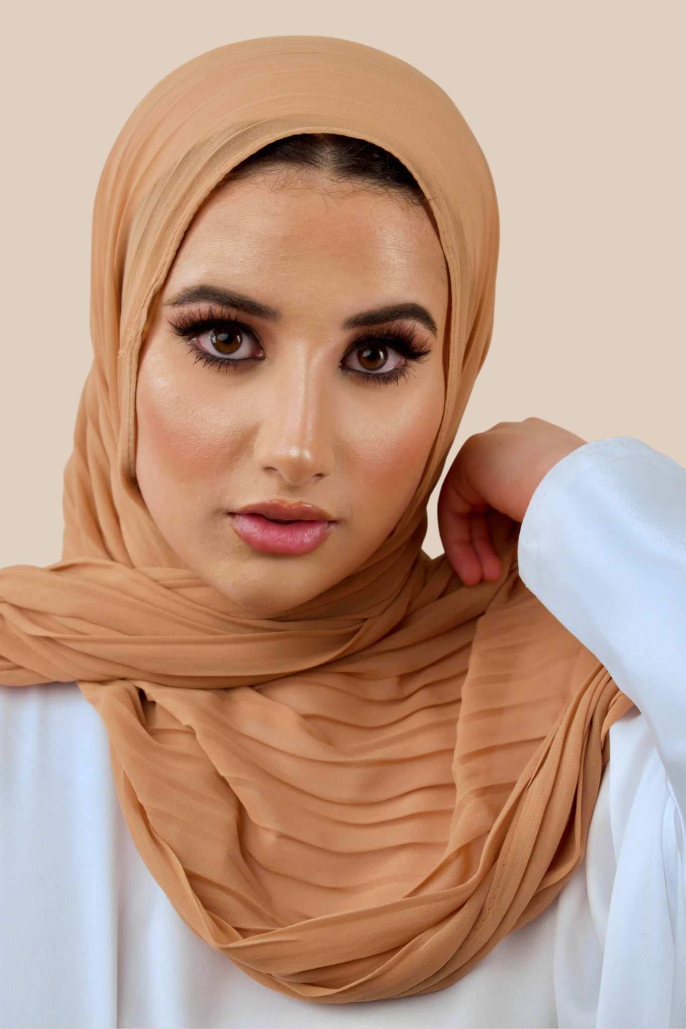 Pleated Chiffon Hijab | Tan - Sabaah's Boutique