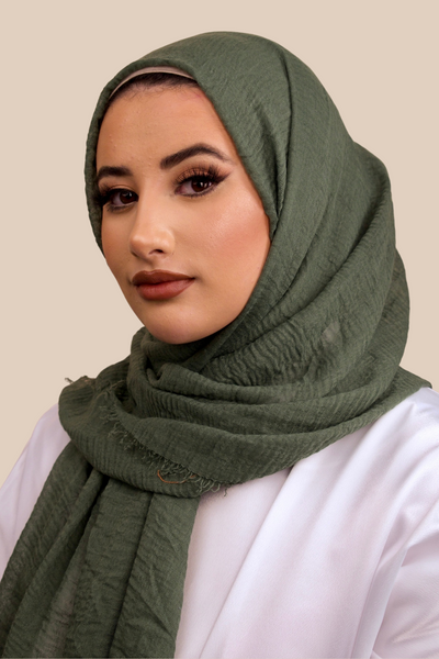 Premium Crimped Cotton Hijab | Army Green - Sabaah's Boutique
